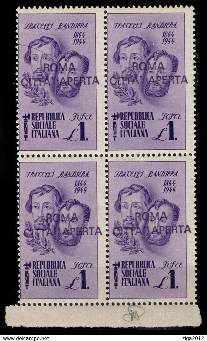 ITALY 1945 FRATELLI BANDIERA L.1 SOPRASTAMPA PRIVATA "ROMA CITTA' APERTA" - Local And Autonomous Issues