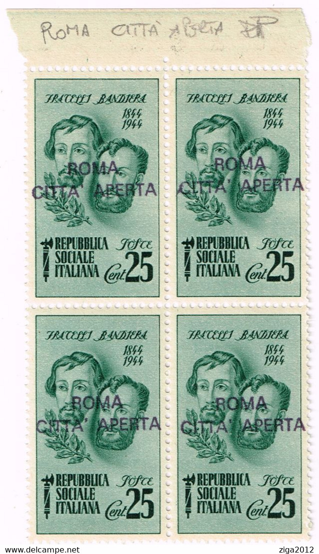 ITALY 1945 FRATELLI BANDIERA C.25 SOPRASTAMPA PRIVATA "ROMA CITTA' APERTA" - Emissions Locales/autonomes