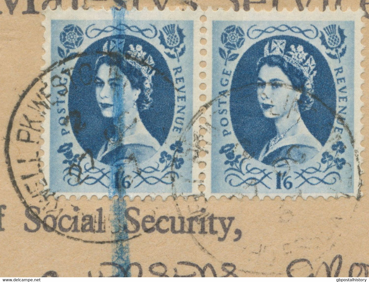 GB 1967 , Queen Elizabeth II 1sh 6d Blue (pair = 3sh = Correct Inland Postage Rate: Letter Rate FREE (Official Paid) - Cartas & Documentos