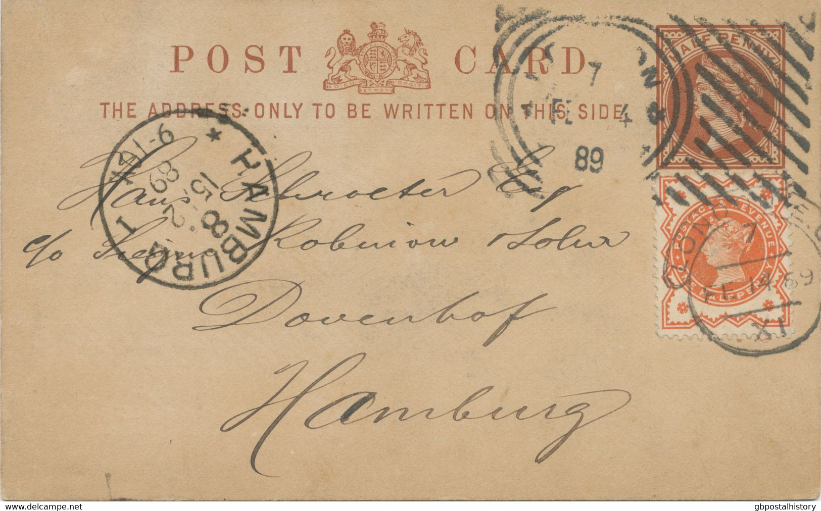 GB 1889 Superb QV ½d Brown Postal Stationery Postcard Uprated With Jubilee ½d Orange Tied By Rare HOSTER EXPERIMENTAL - Cartas & Documentos