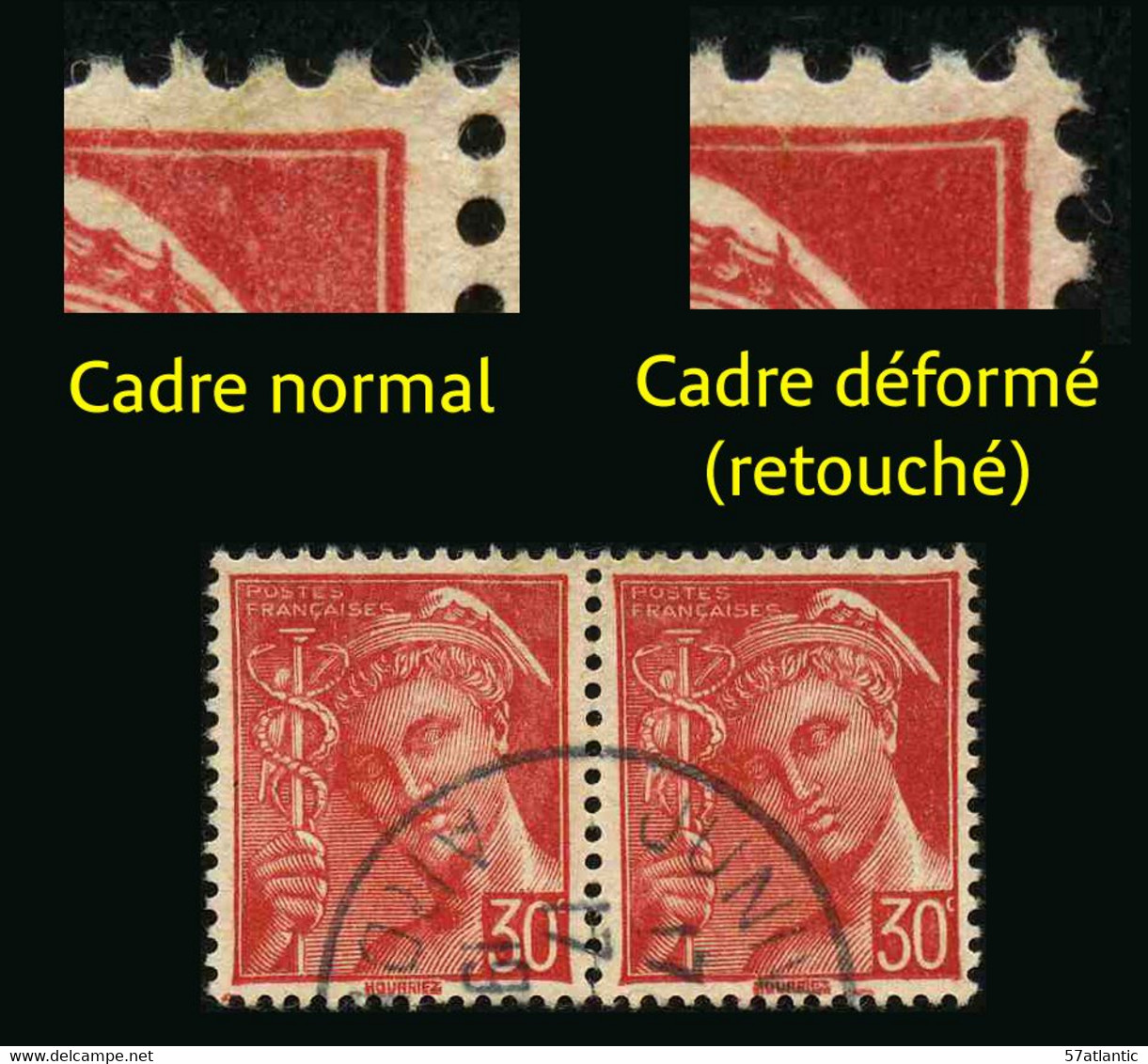 FRANCE - YT 547 - MERCURE 30c - VARIETE CADRE SUPERIEUR DROIT DEFORME TENANT A NORMAL - TIMBRES OBLITERES - Usados