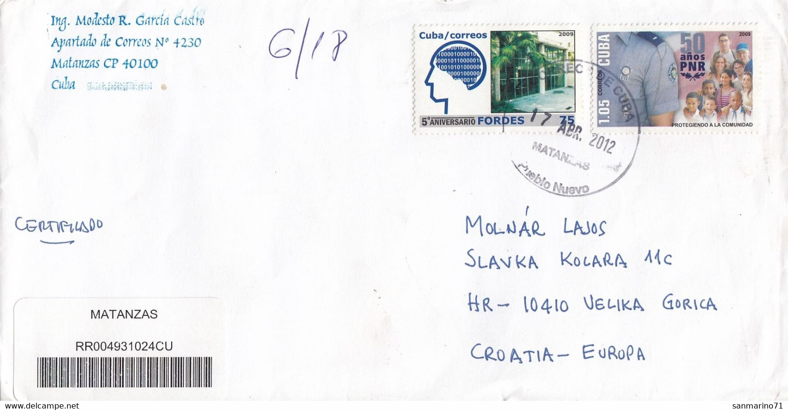 CUBA Cover Letter 508,box M - Storia Postale