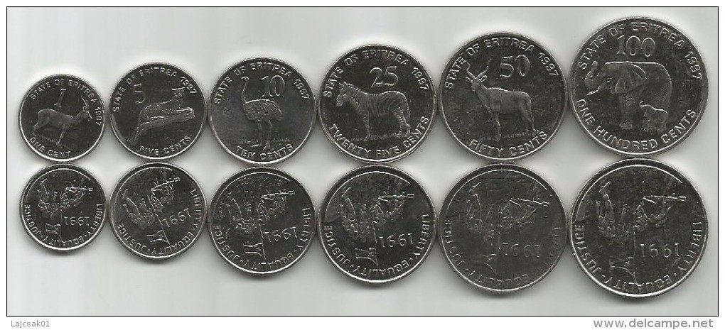 Eritrea 1997. Complete Coin Set Of 6 Coins 1 - 5 - 10 - 25 - 50 - 100 Cents High Grade - Eritrea