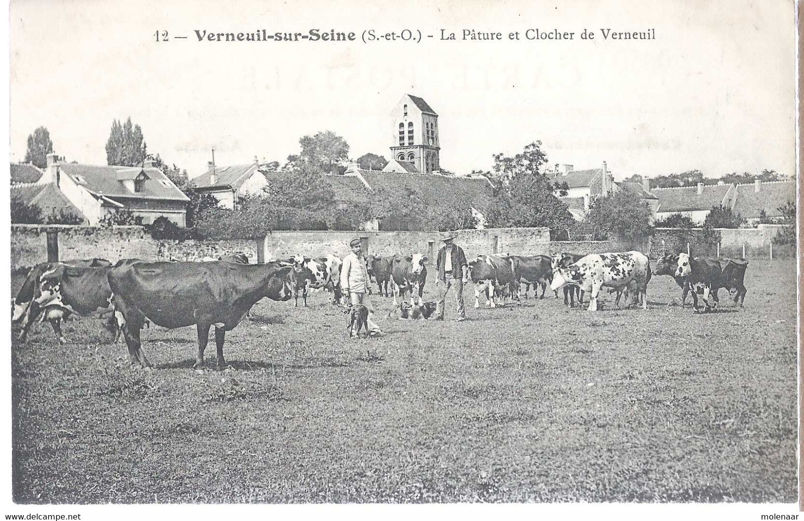 Frankrijk Postkaart  Verneuil Sur Seine "La Páture Et Clocher De Verneuil" Gebruikt 1918 (9050) - Verneuil Sur Seine