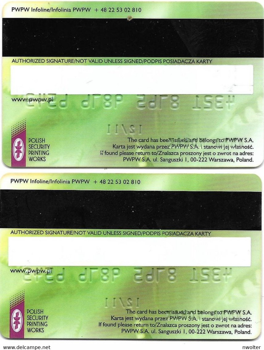 @+ Lot De 2 Cartes Démonstration EMV Card Sample - Avec Et Sans Puce - Pologne - Ausstellungskarten