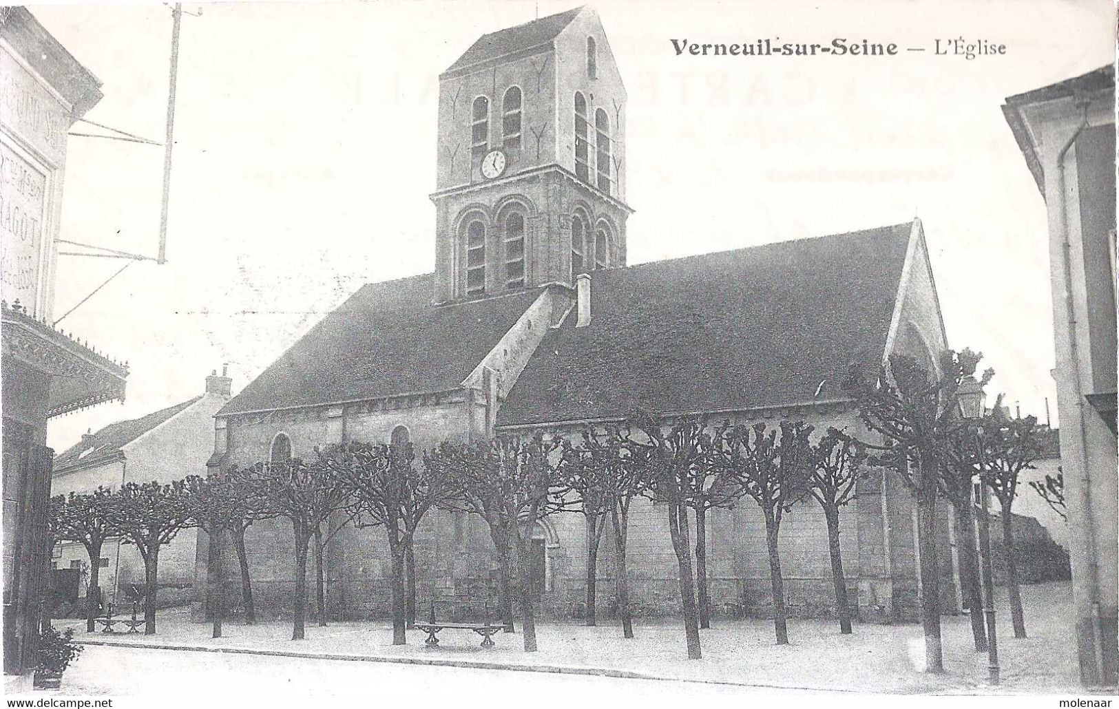 Frankrijk Postkaart  Verneuil Sur Seine "L'Eglise" Gebruikt 1919 (9052) - Verneuil Sur Seine