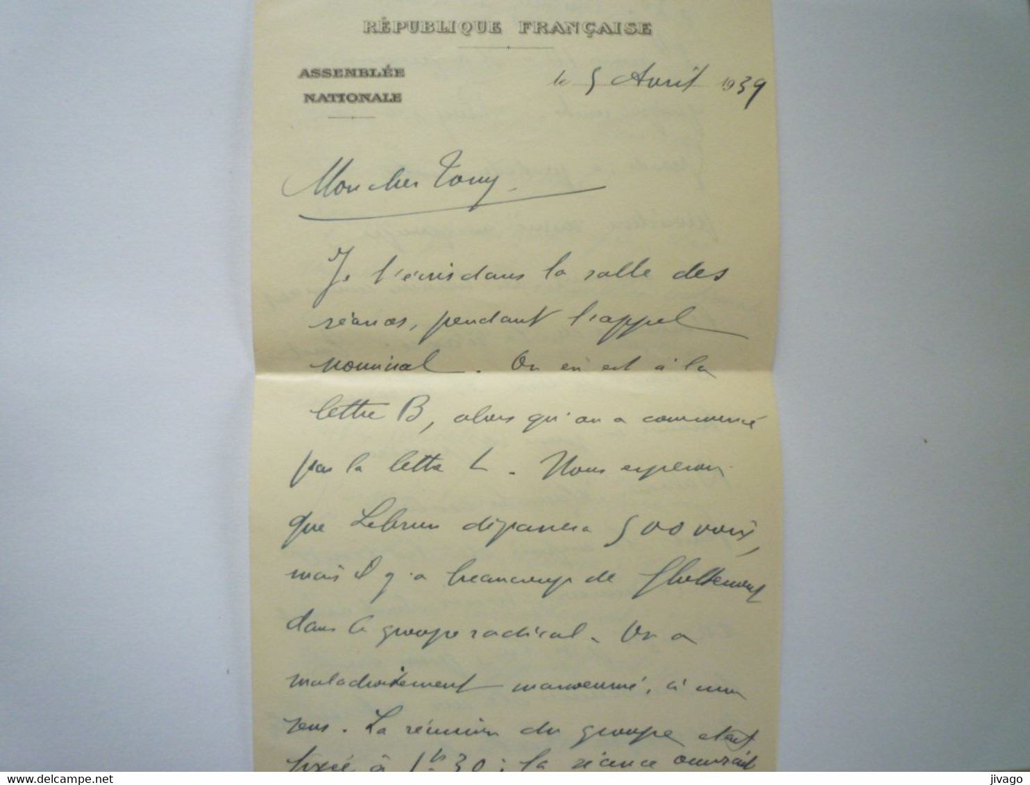 TI - 2022 - 143  ASSEMBLEE NATIONALE  -  Lettre De François DELCOS  Député De PERPIGNAN  1939  XXX - Non Classés