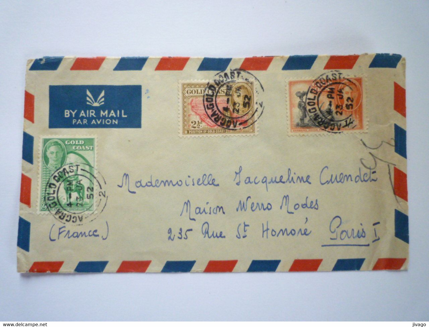 TI - 2022 - 148  LETTRE Au Départ De ACCRA GOLD COAST  à Destination De PARIS  1952   XXX - Gold Coast (...-1957)