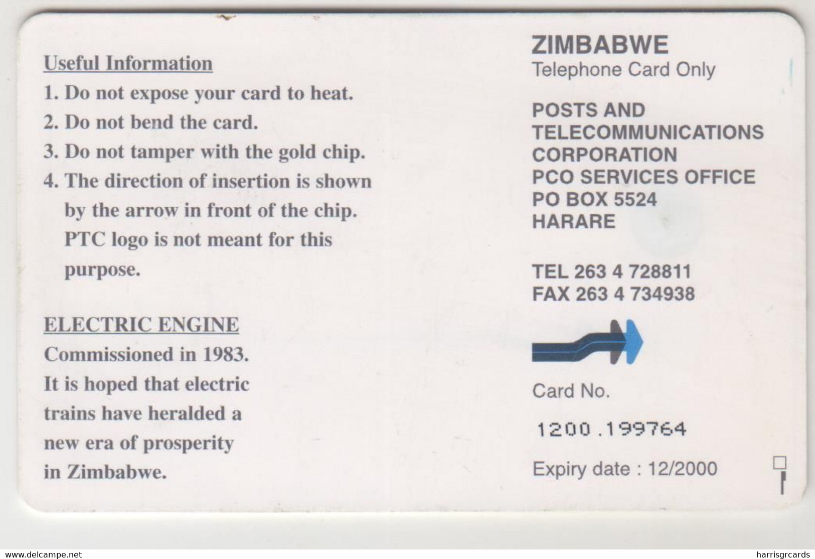 ZIMBABWE - Electric Train, Chip:GEM5 (Black), 50 Z$,Tirage 80,000, Used - Zimbabwe