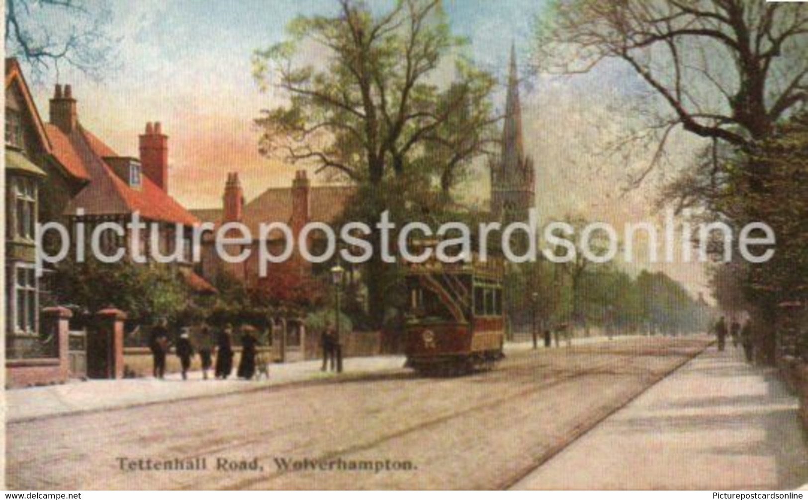 TETTENHALL ROAD WOLVERHAMPTON SHOWING TRAM OLD COLOUR POSTCARD STAFFORDSHIRE - Wolverhampton