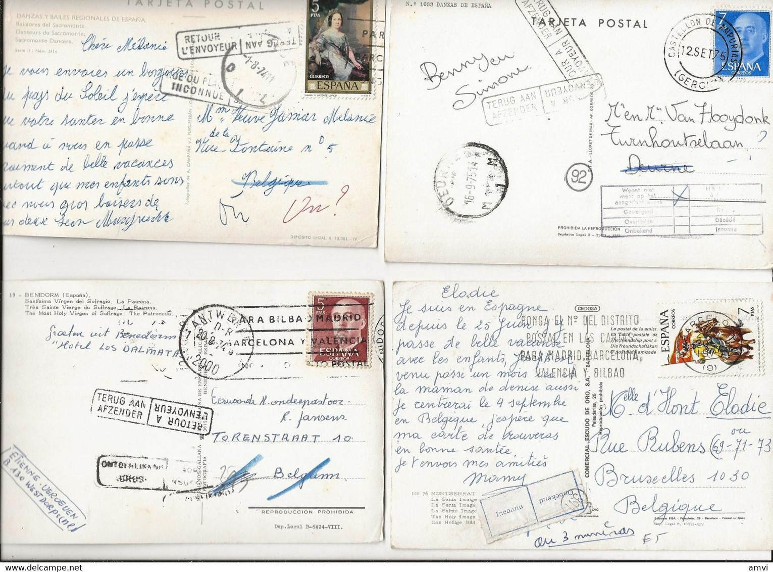 22-10-3008 Lot De 12 Cartes Avec Cachet Ou Mention Inconnu Ou Retour Envoyeur Ou Adresse Incomplete... - Other & Unclassified