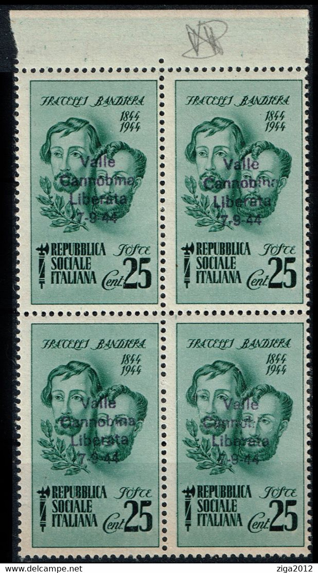 ITALY 1945 FRATELLI BANDIERA C.25 SOPRASTAMPA PRIVATA "VALLE CANNOBINA LIBERATA" - Local And Autonomous Issues