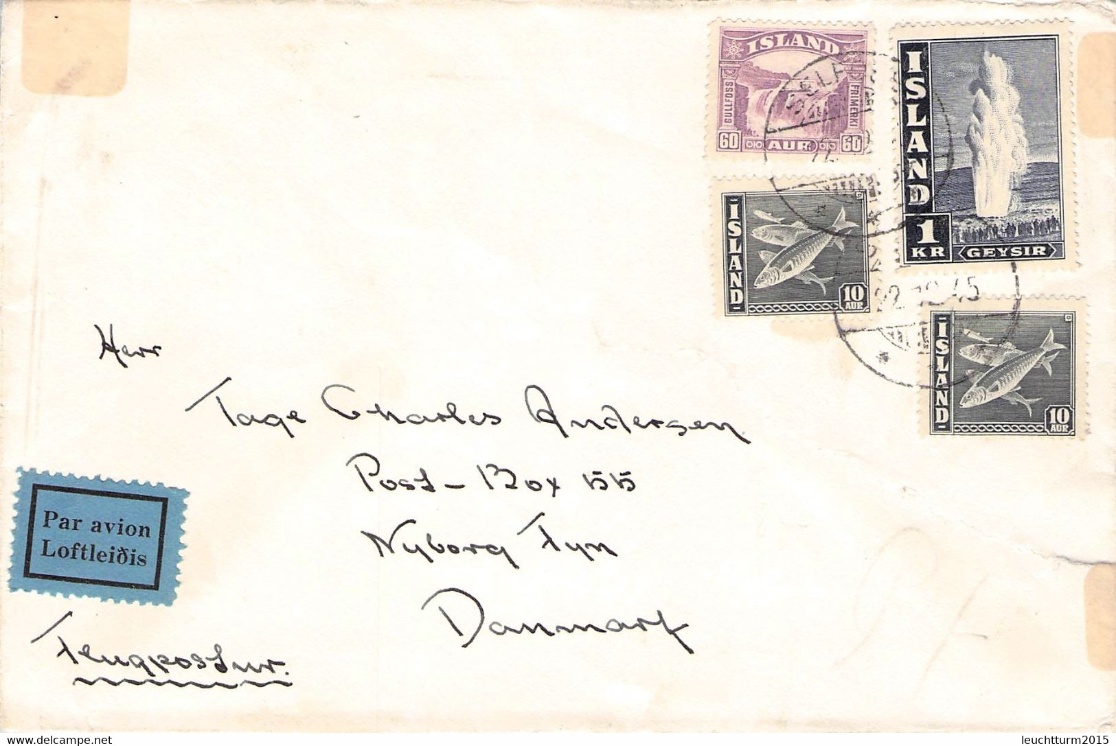 ICELAND - AIRMAIL 1945 > NYBORG/DK Mi #237,239,153 /4-12 - Lettres & Documents