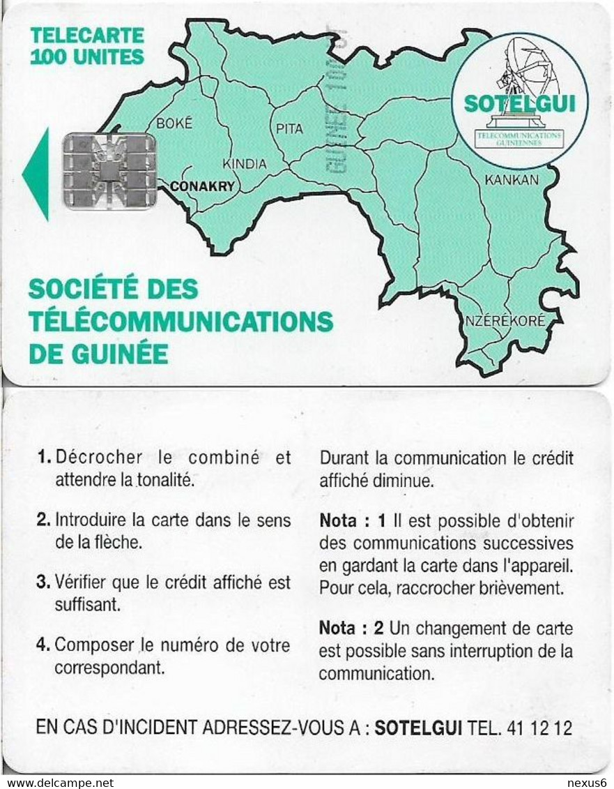 Guinea - Sotelgui - Map Of Guinea (Green), SC7, No CN., No Moreno, 100Units, Used - Guinea