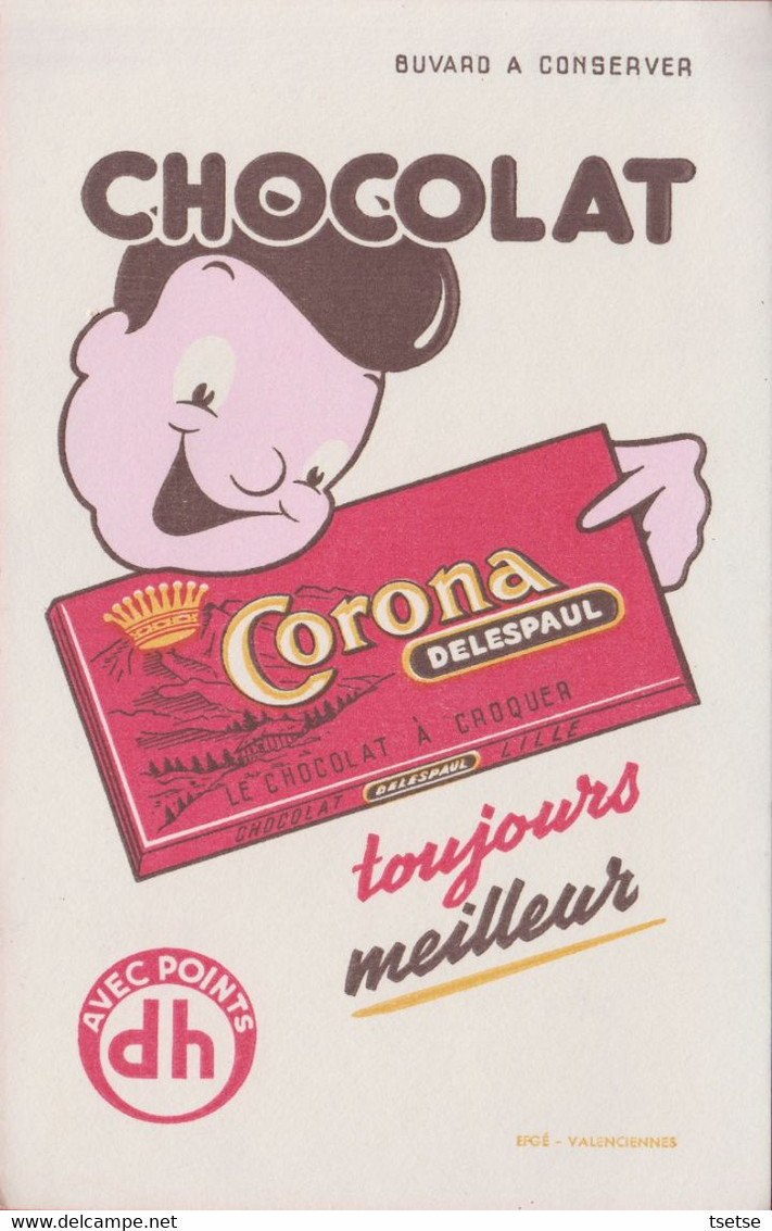 Buvard Publicitaire : Chocolat Corona Delespaul ( Voir Verso ) - Cocoa & Chocolat