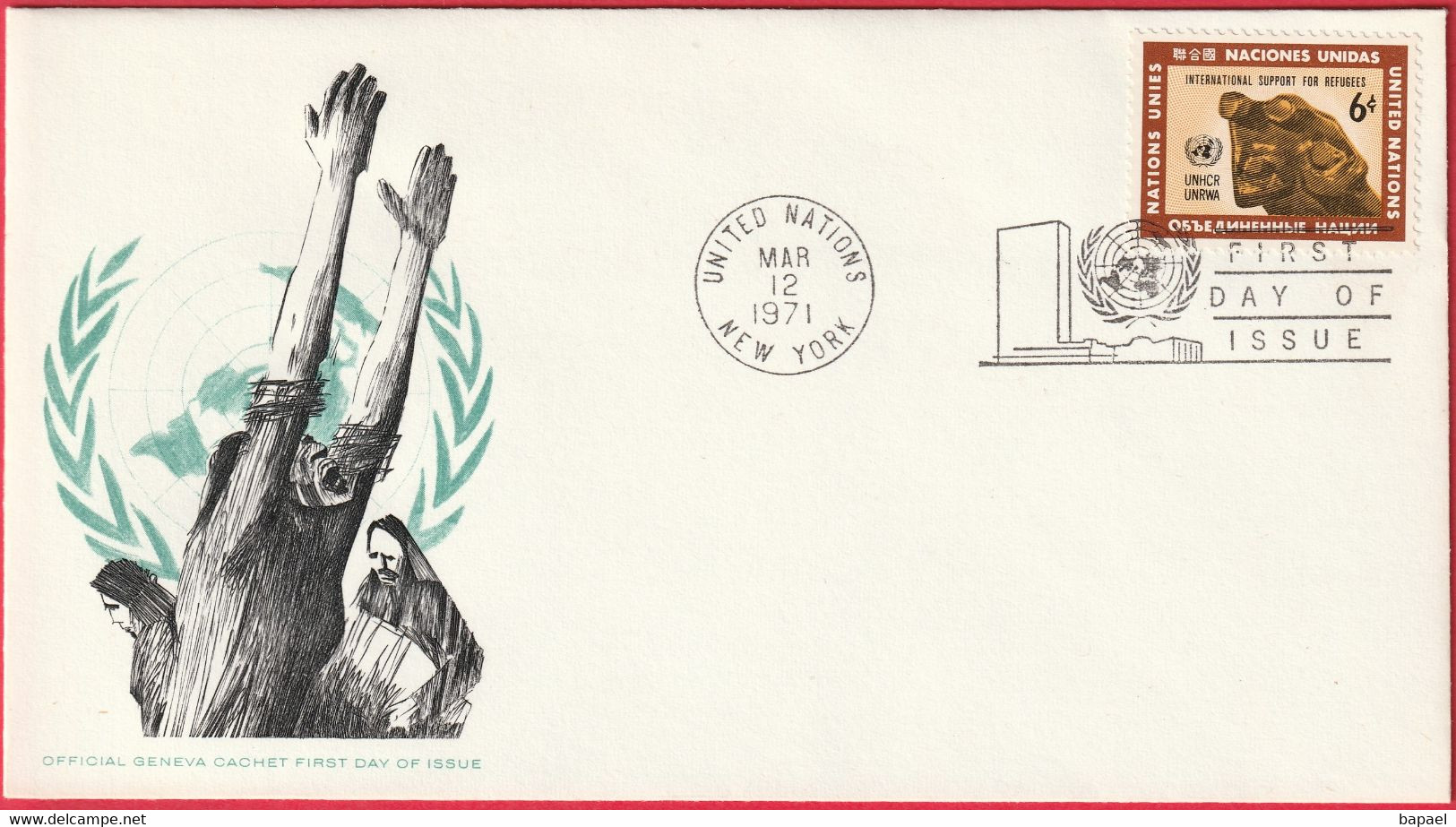 FDC - Enveloppe - Nations Unies - (New-York) (12-3-71) - International Support For Refugees (2) (Recto-Verso) - Brieven En Documenten