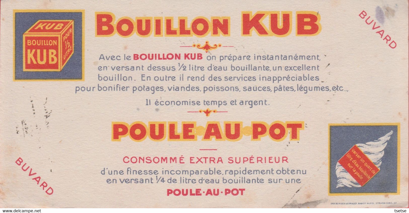 Buvard Publicitaire : Bouillon - Poule Au Pot  Kub ( Voir Verso ) - Sopas & Salsas