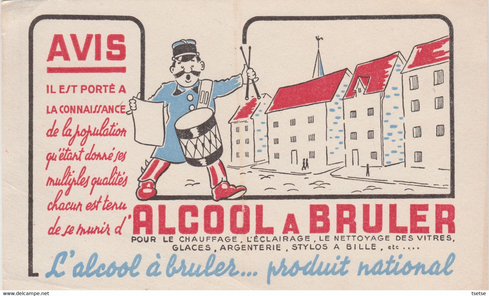 Buvard Publicitaire : Alcool à Brûler Avis  ... Champêtre Et Son Tambour ( Voir Verso ) - Wash & Clean