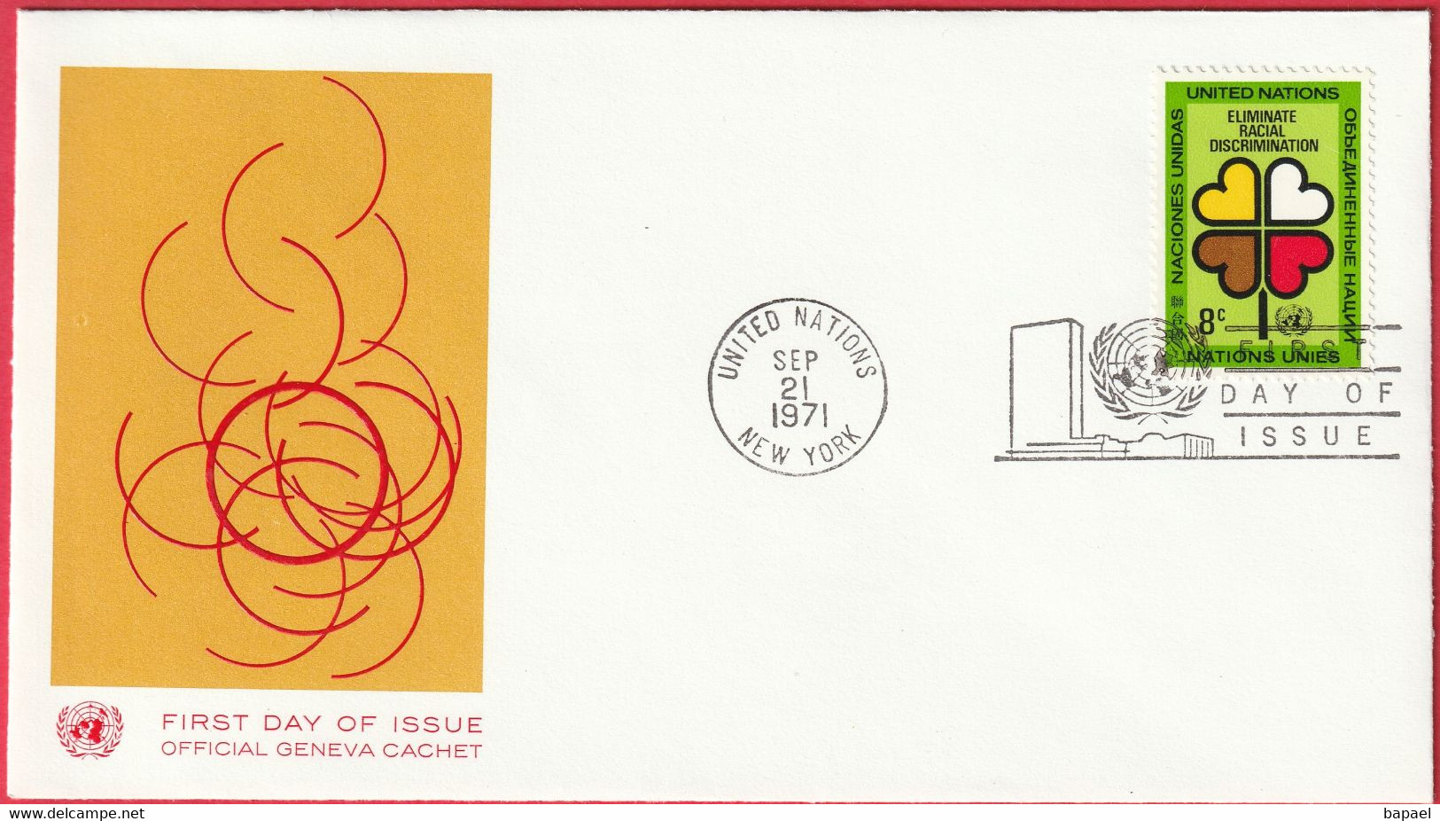 FDC - Enveloppe - Nations Unies - (New-York) (21-9-71) - Eliminate Racial Discrimination (1) (Recto-Verso) - Briefe U. Dokumente