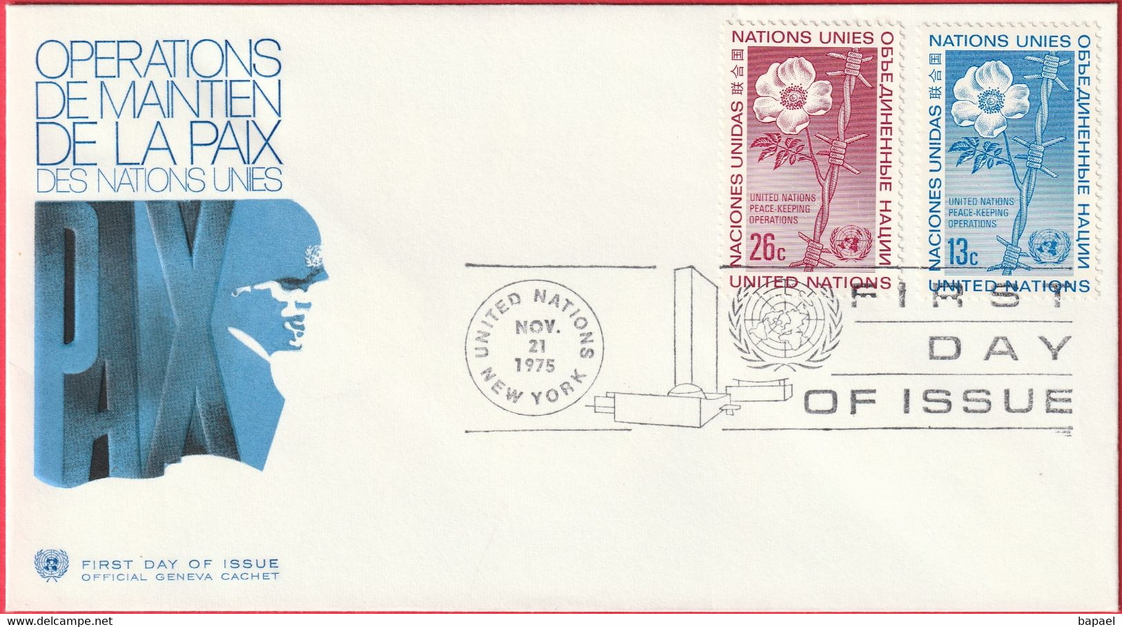 FDC - Enveloppe - Nations Unies - (New-York) (21-11-75) - Opération Maintien De La Paix (Recto-Verso) - Covers & Documents