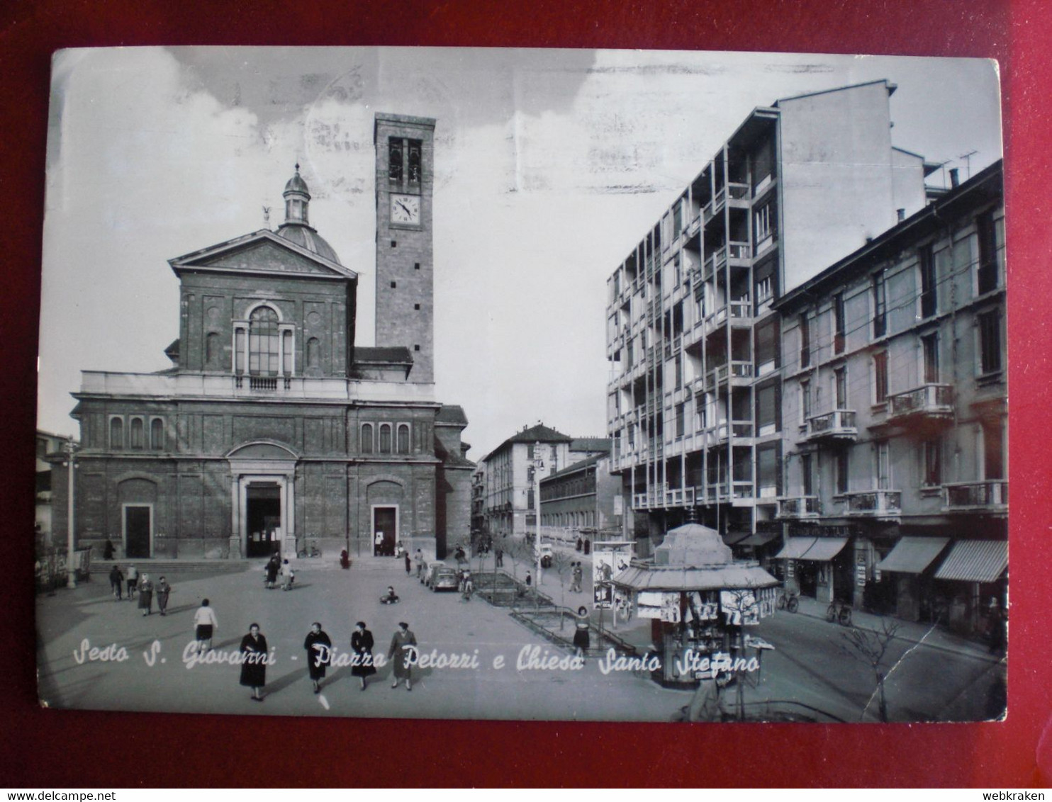 LOMBARDIA  CARTOLINA  DA SESTO SAN GIOVANNI MILANO  PIAZZA PETOZZI CHIESA DI SANTO STEFANO FORMATO GRANDE - Sesto San Giovanni