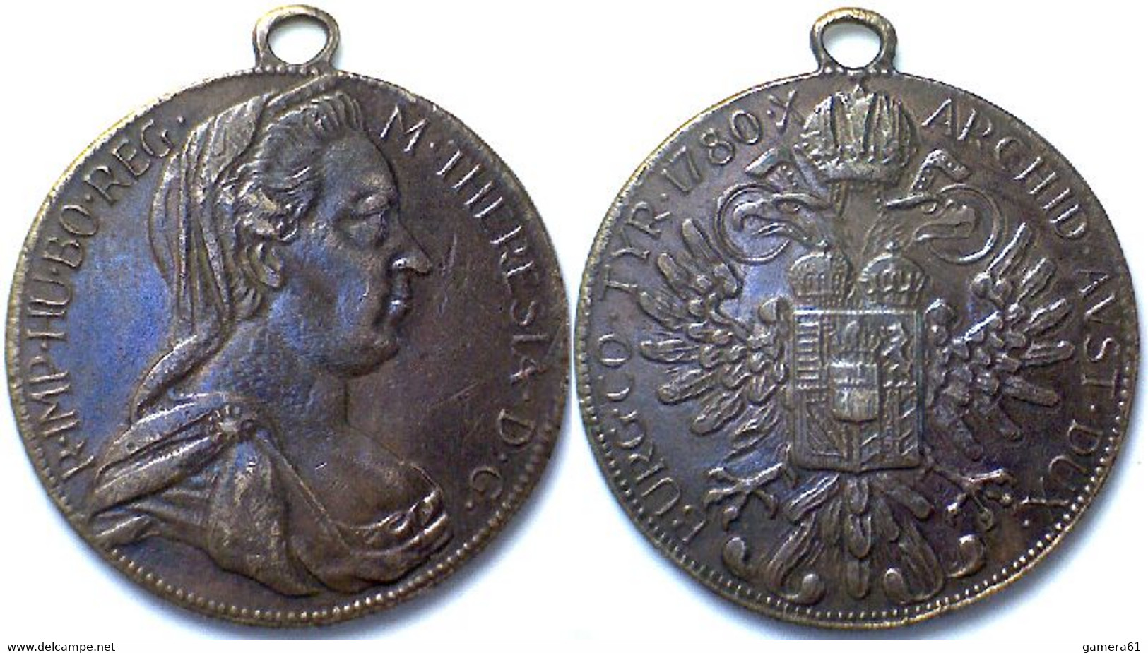 03408 MEDAGLIA CIONDOLO REPRO MONETA TALLERO MARIA TERESA AUSTRIA R. IMP HO BO REC. M. THERESIA D.G. - Royal / Of Nobility