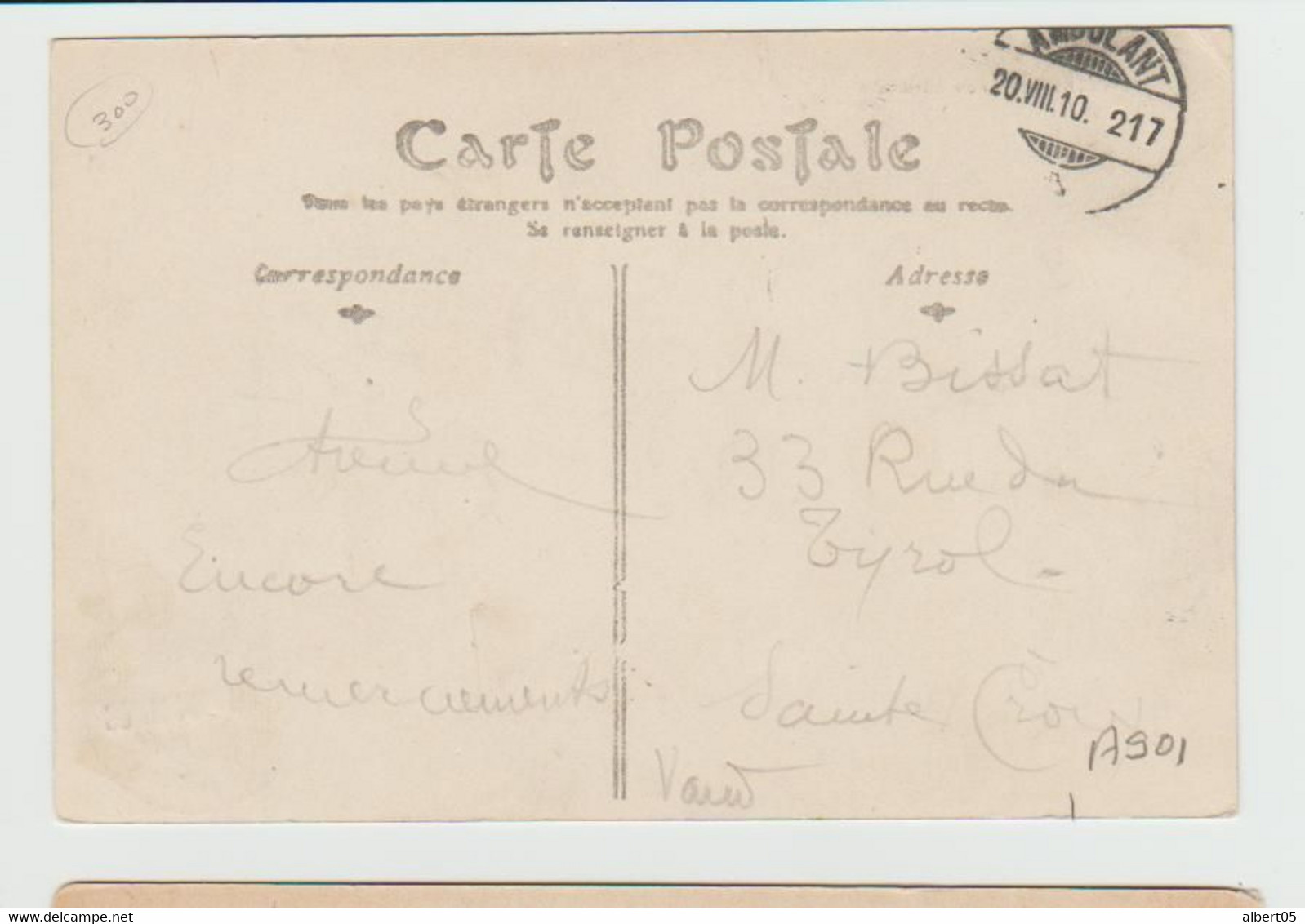 Cachet Ambulant Suisse 217 Sur Timbre Français 10c Semeuse  Et Répété Au Verso 20/VIII/ 1910 - Railway