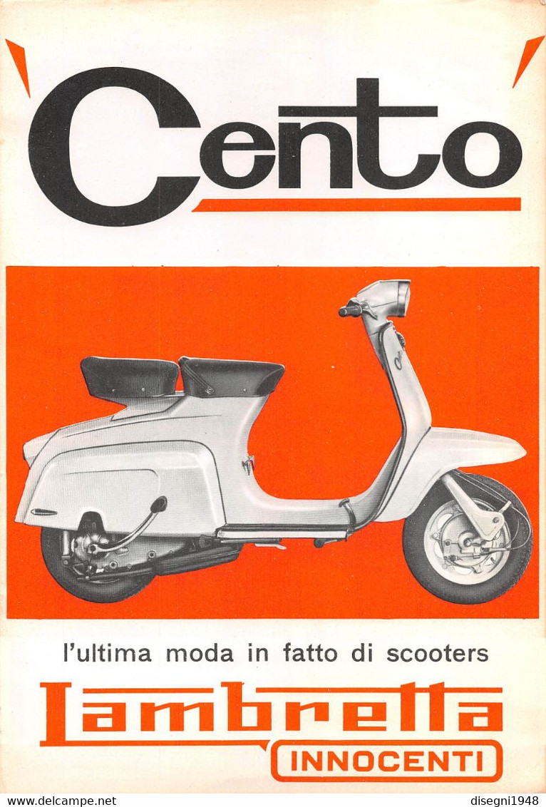 011756 "LAMBRETTA INNOCENTI 100 - L'ULTIMA MODA IN FATTO DI SCOOTERS" VOLANTINO PUBBL. ILLUSTR. ORIG. - Motor Bikes