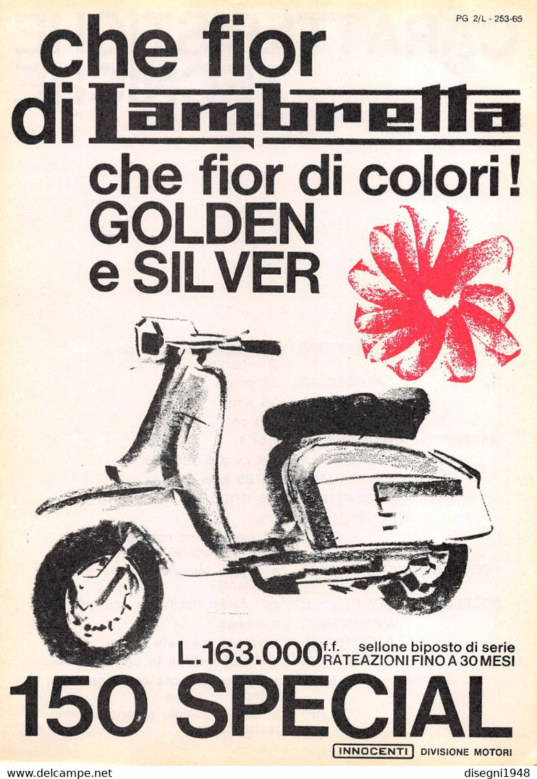 011757 "LAMBRETTA 150 SPECIAL - CHE FIOR DI COLORI - GOLDEN E SILVER - L. 163.000" VOLANTINO PUBBL. ILLUSTR. ORIG. - Motos