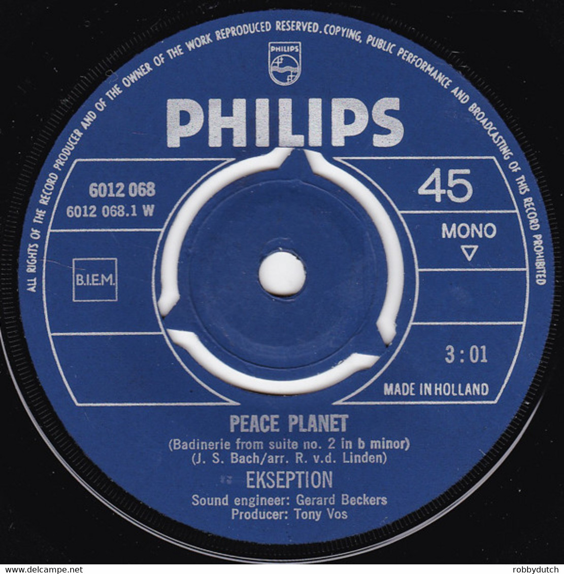 * 7" *  EKSEPTION - PEACE PLANET (Holland 1970) - Instrumental