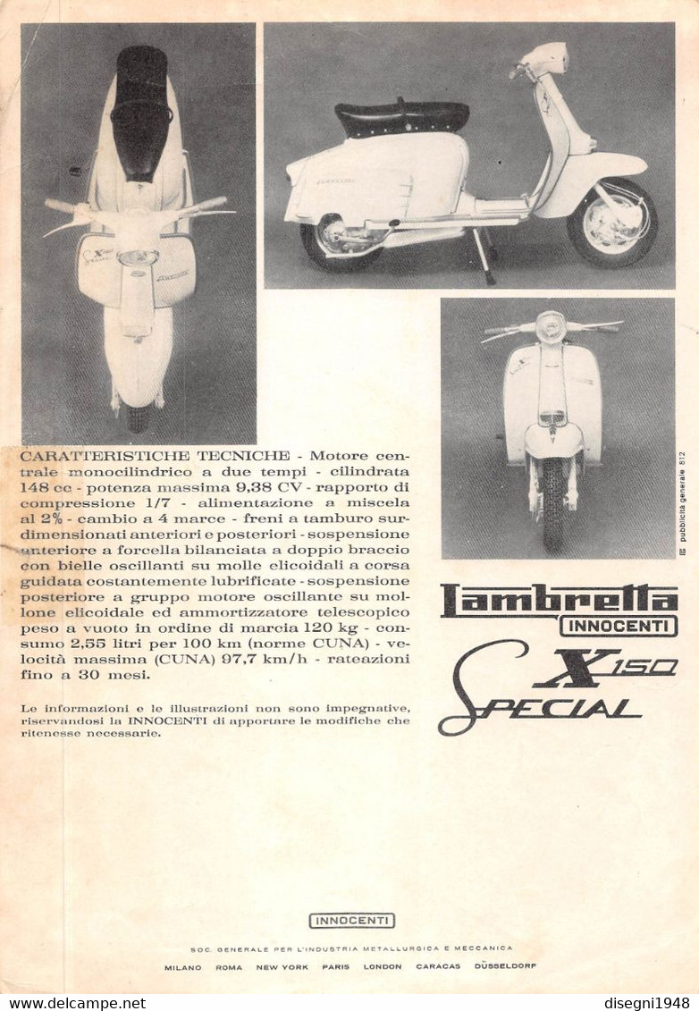 011758 "LAMBRETTA SPECIAL X 150 - INNOCENTI" VOLANTINO PUBBL. ILLUSTR. ORIG. - Moto