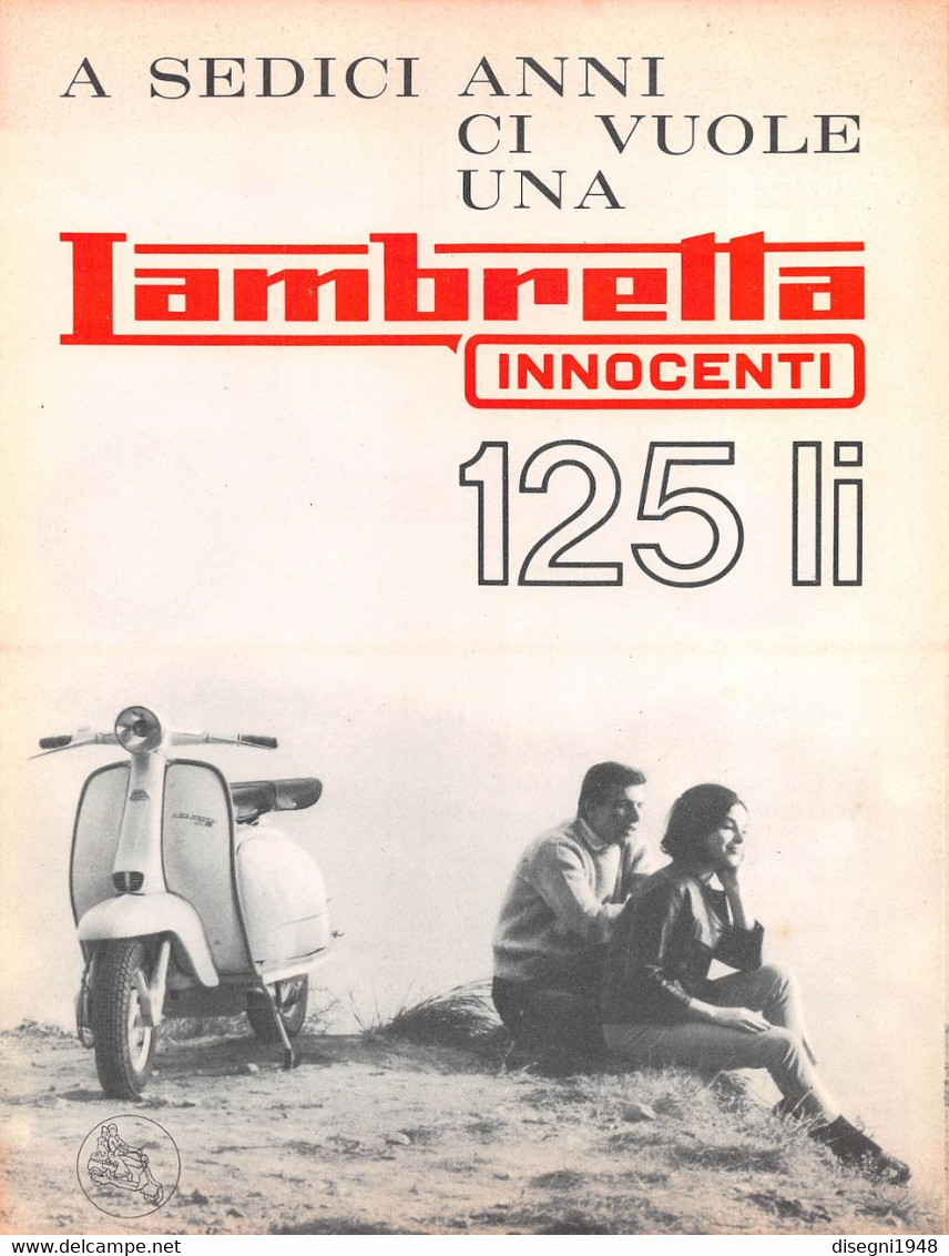 011759 "LAMBRETTA INNOCENTI 125 LI - A SEDICI ANNI CI VUOLE ......." VOLANTINO PUBBL. ILLUSTR. ORIG. - Motos