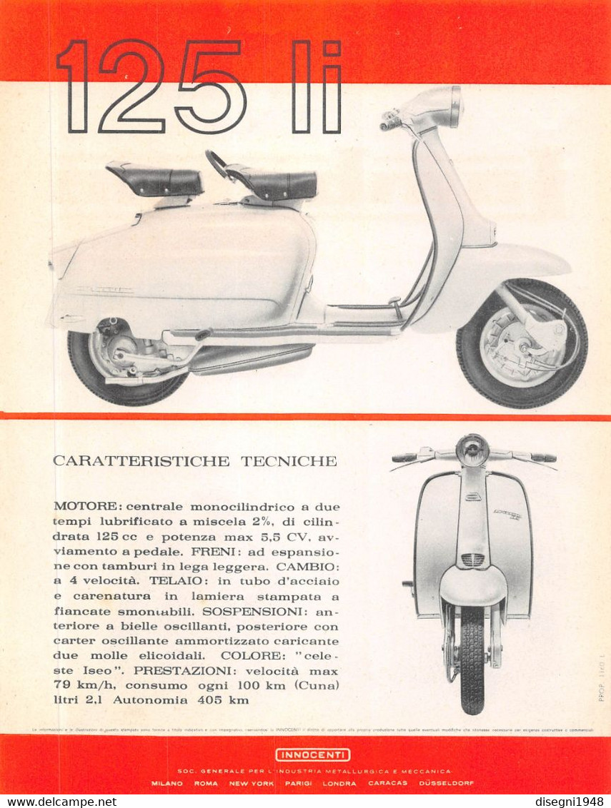 011759 "LAMBRETTA INNOCENTI 125 LI - A SEDICI ANNI CI VUOLE ......." VOLANTINO PUBBL. ILLUSTR. ORIG. - Motos