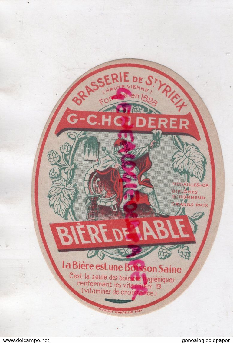 87- ST YRIEIX LA PERCHE- SAINT YRIEIX LA PERCHE- ETIQUETTE G. HOLDERER BRASSERIE-BIERE DE TABLE - Lebensmittel