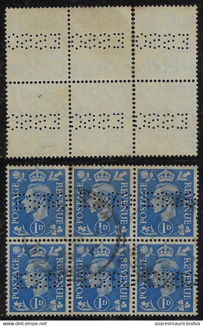 Great Britain Block Of 6 Stamp With Perfin ESSO Lochung Perfore Energy Fuel Gas Oil Petroleum - Oil