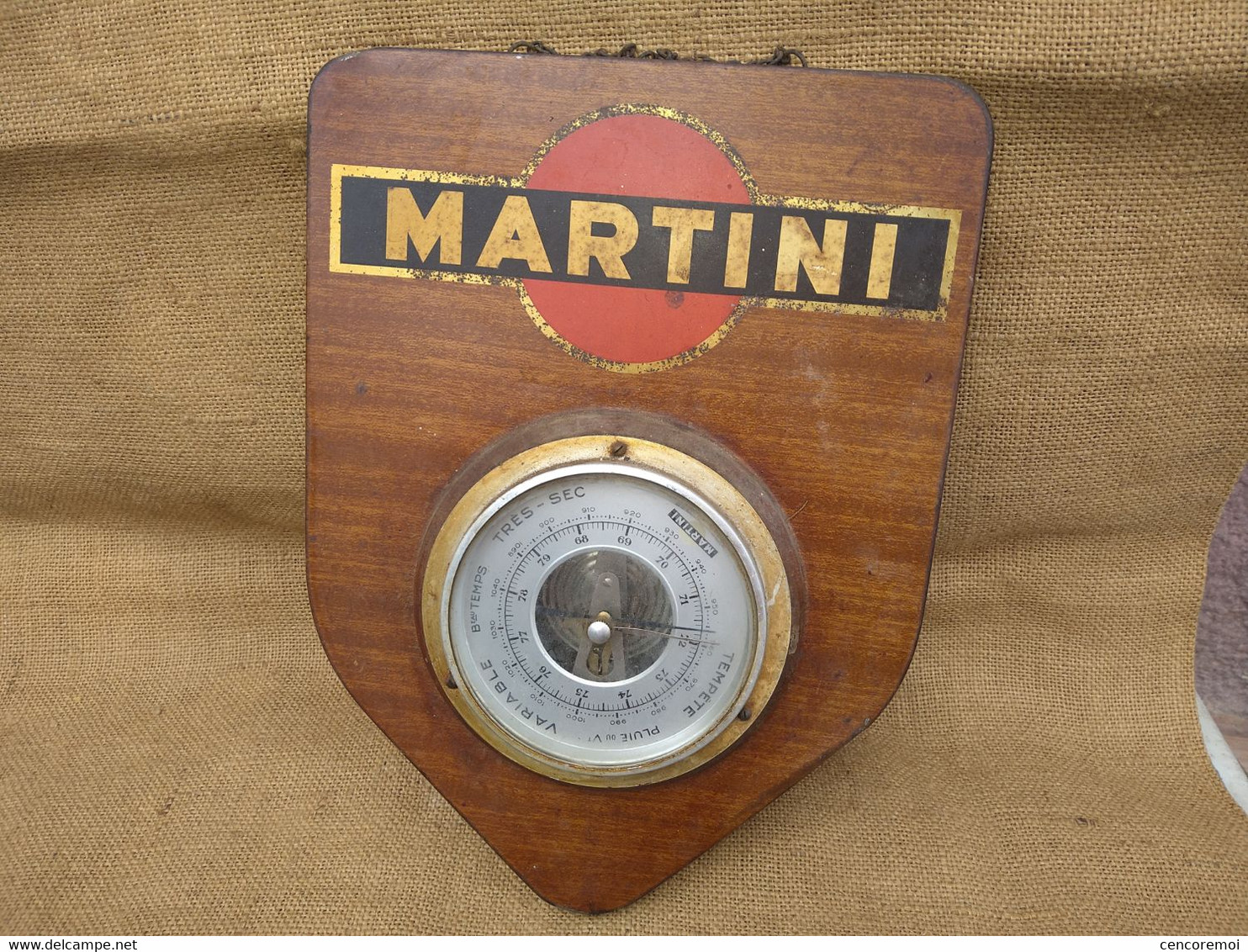 Ancienne Publicité Martini, Baromètre Ancien, Pub En Tôle Lithographié - Alcools