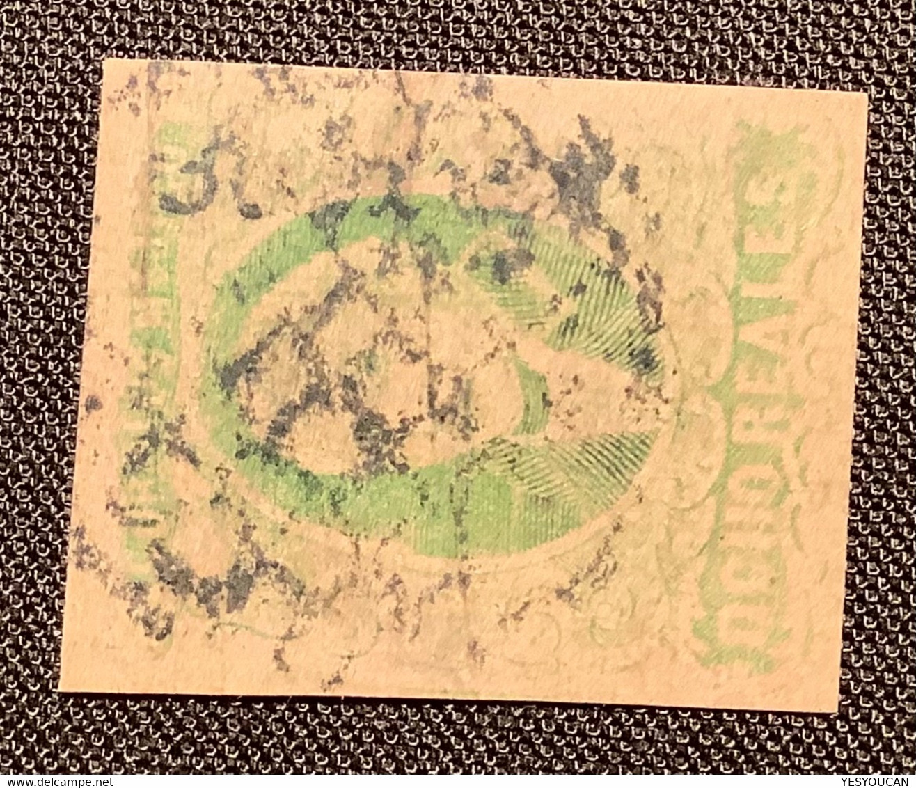 1867 VERY RARE GOTHIC "MEXICO" OVERPRINT 8R GREEN, Sc. 41 4000 USD VF Used Cert Pascal Scheller (Mexique Yvert 38 RRR ! - México