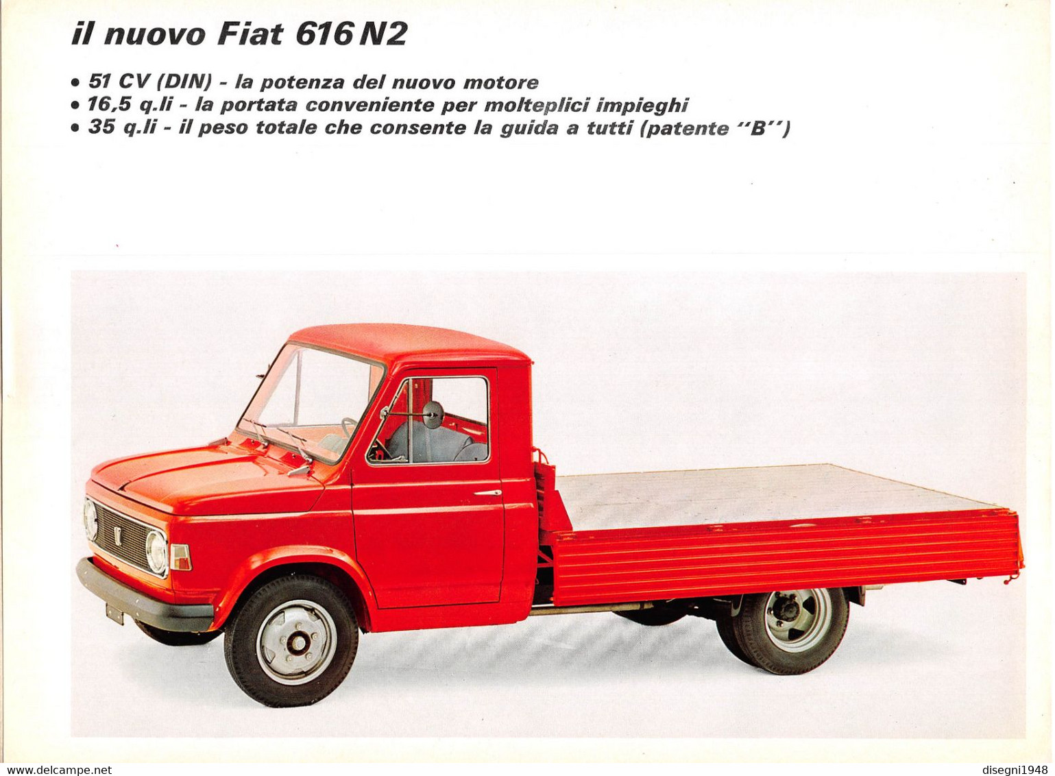 011761 "FIAT 616 N2 - AUTOCARRO LEGGERO CASSONATO" VOLANTINO PUBBL. ILLUSTR. ORIG. - Camions