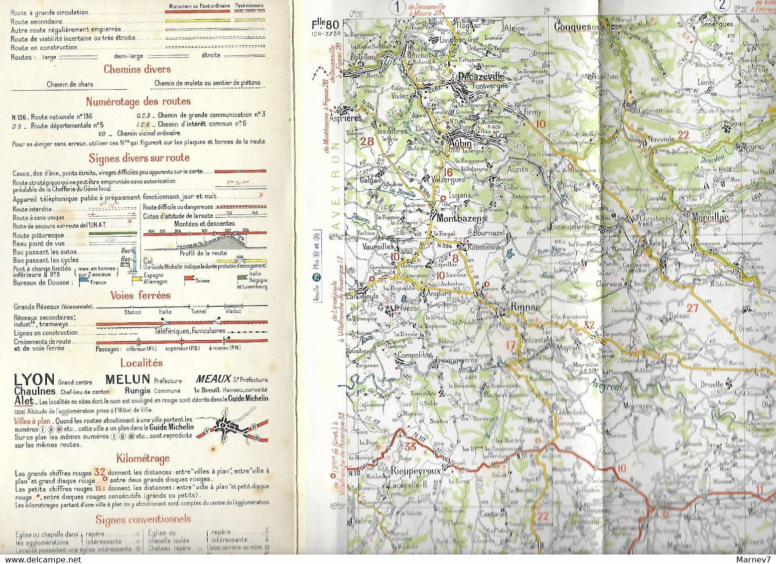 Carte Routière MICHELIN N° 80 - RODEZ NIMES - échelle 1/200 000ème - Publicité Pneu S - - Cartes Routières