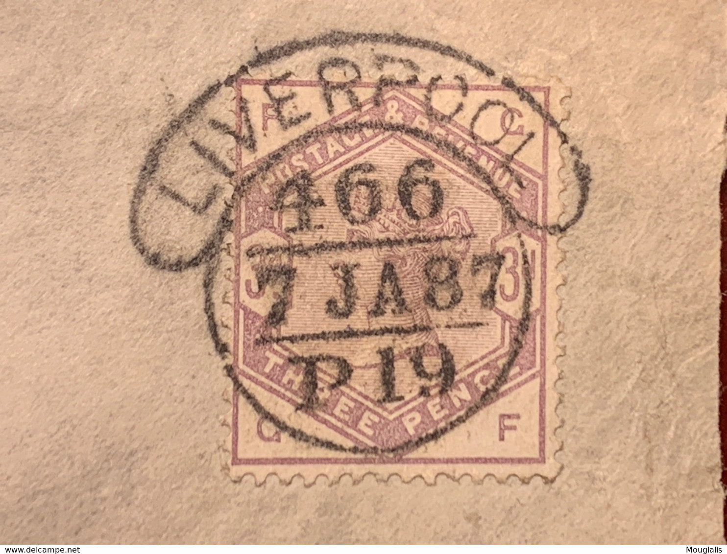 Timbre Grande-Bretagne - Reine Victoria - 1883 - 3p - Violet Sur Fragment Oblitéré Liverpool 7/01/1887 - Cartas & Documentos