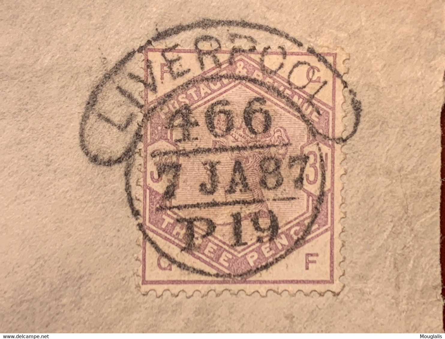 Timbre Grande-Bretagne - Reine Victoria - 1883 - 3p - Violet Sur Fragment Oblitéré Liverpool 7/01/1887 - Storia Postale