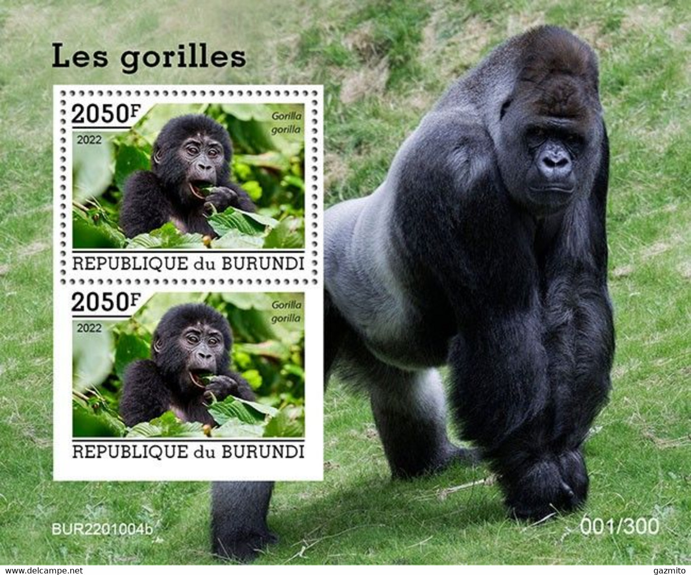 Burundi 2022, Animals, Gorillas III, Block - Unused Stamps