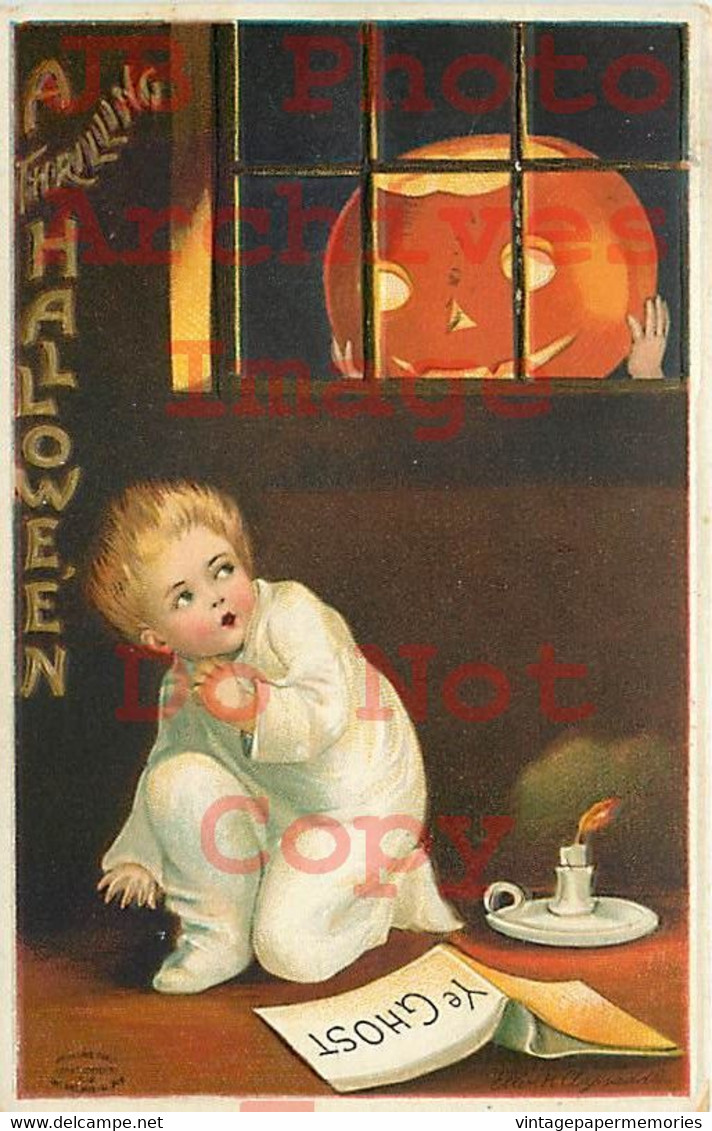 258481-Halloween, IAP No 978-3, Ellen Clapsaddle, JOL In Window Scares Boy - Halloween