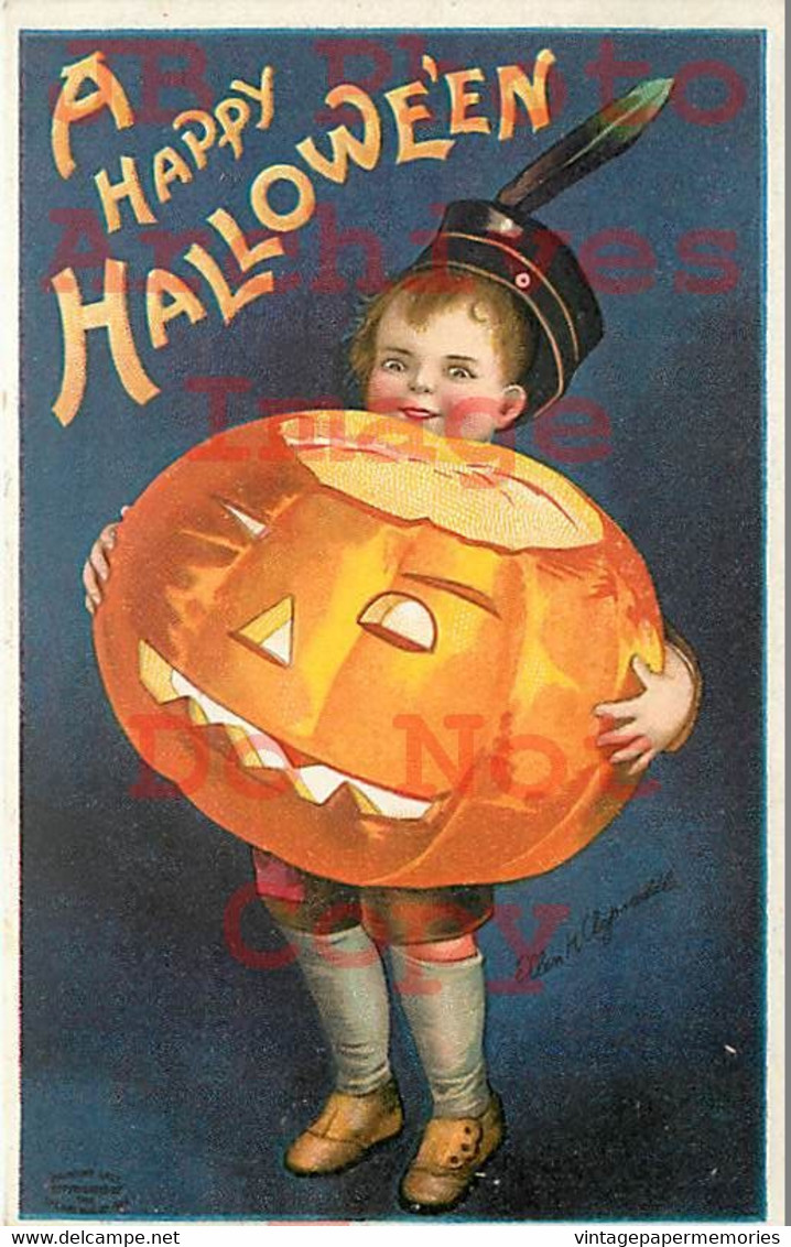 258491-Halloween, IAP No 978-4, Ellen Clapsaddle, Boy Holding Large Jack O Lantern - Halloween