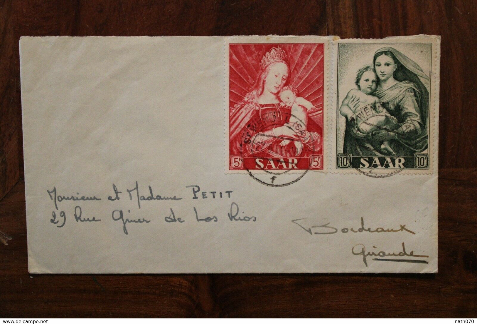 1954 Saar Saarbrücken Cover Saar France Vierge Enfant - Cartas & Documentos