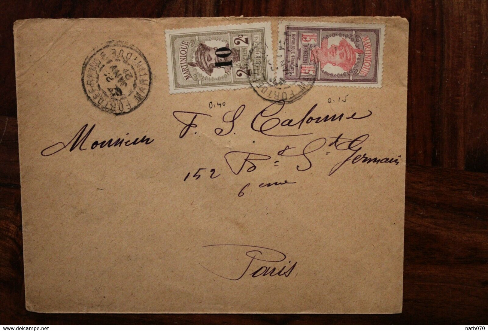 Martinique 1921 France Cover Surcharge DOM Colonies - Covers & Documents