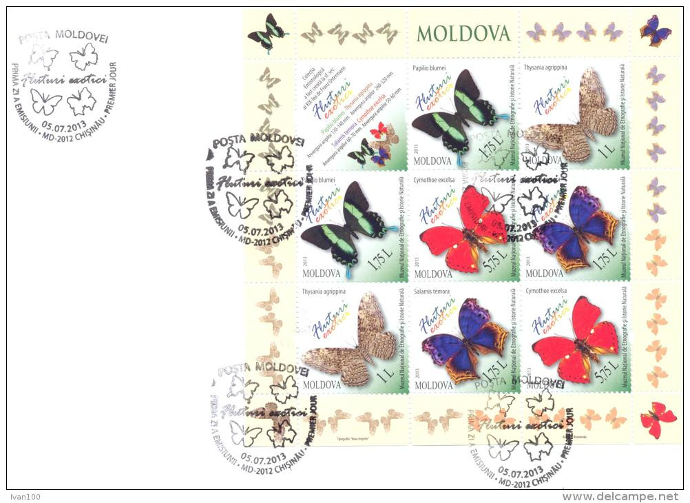 2013. Moldova, Exotic Butterflies, From The Collection Of National Museum, 1FDC With  Sheetlet, Mint/** - Butterflies