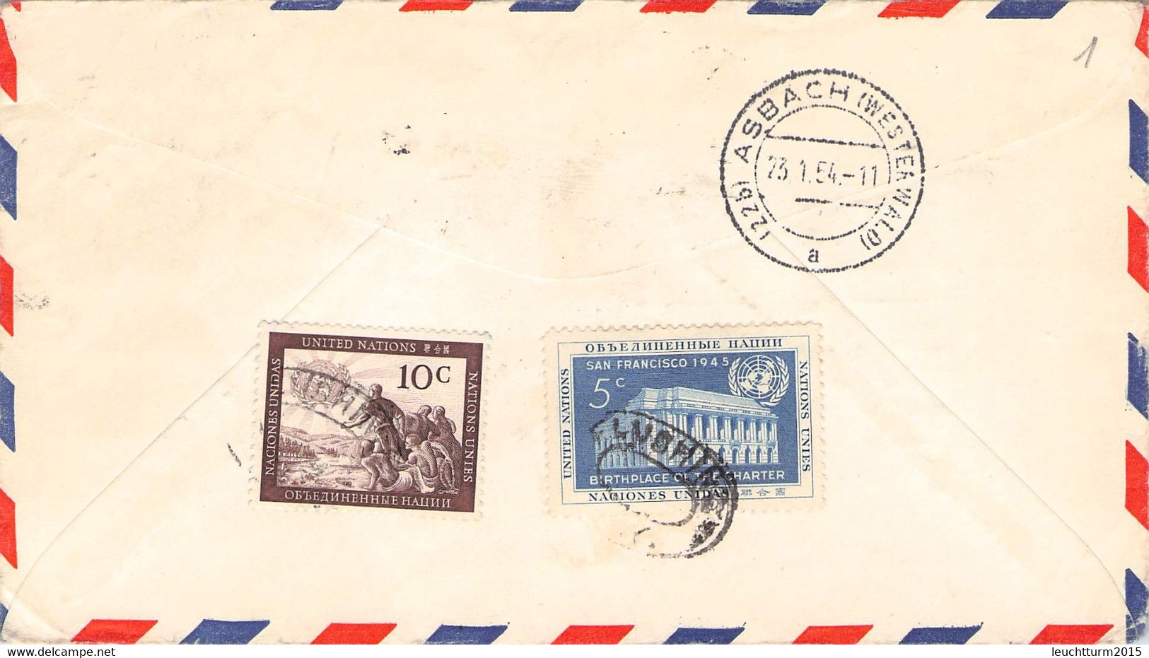 UNITED NATIONS - AIRMAIL 1954 > ASBACH/DE / 4-15 - Brieven En Documenten