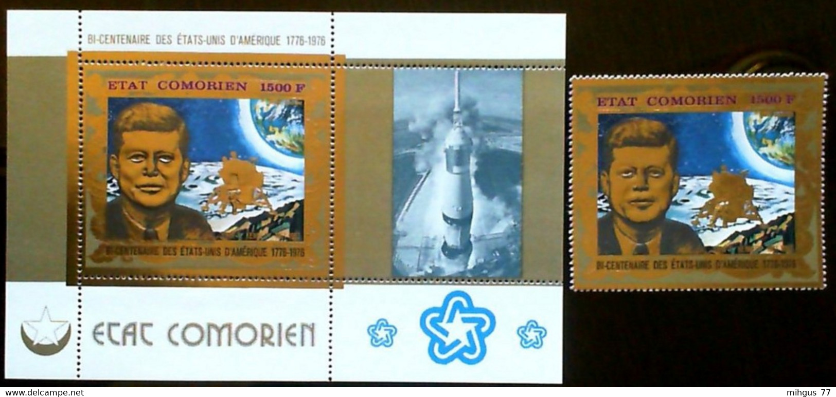 COMOROS (REPUBLIC OF) Issued: Dec. 30, 1976.Kennedy And Apollo 11,+sheet - Oceania