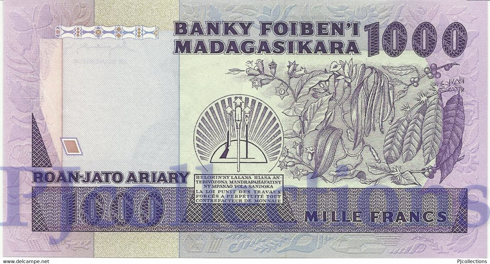 MADAGASCAR 1000 FRANCS 1983/87 PICK 68a UNC - Madagascar